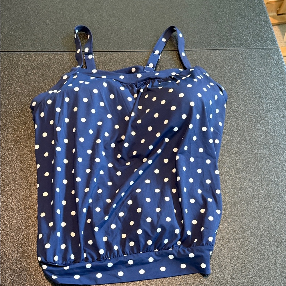 Lands' End Blue Polka Dot Swim Top 16DDD
